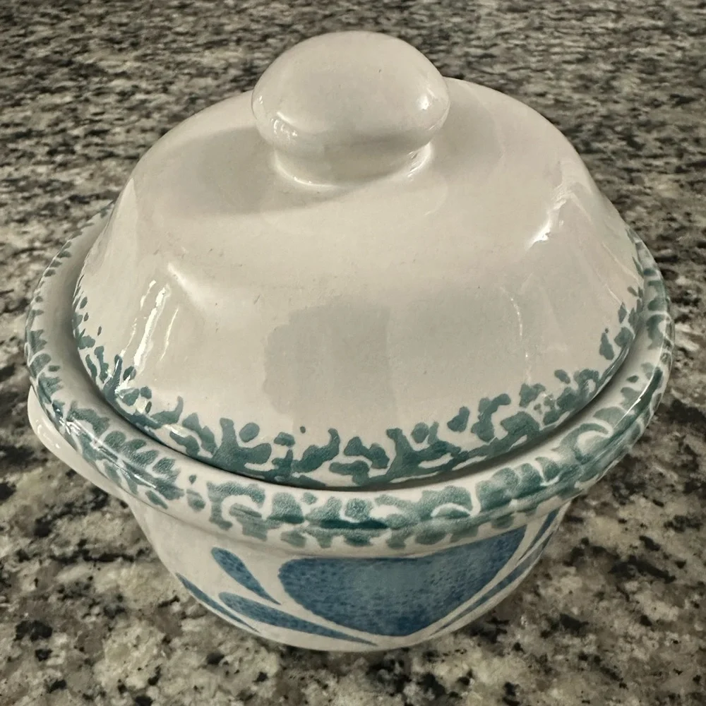 Blue Heart Ceramic Bowl With Lid